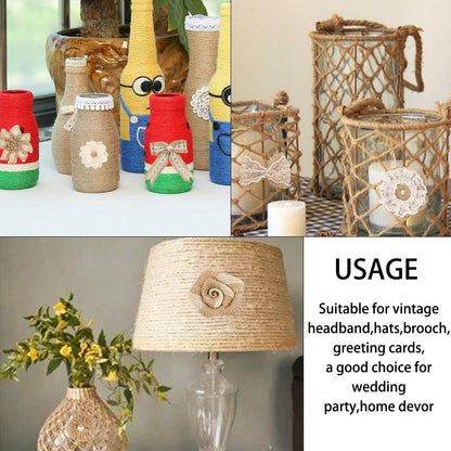 GUIFIER 30PCS Burlap Hessian Flowers Set, Include 24 Burlap Flowers and Bowknots, 5 Lace Burlap Ribbon Rolls,1 Twine Ribbon and Glue Point for Wedding Party Decor Home Embellishment DIY Crafts