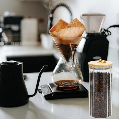 Glass Coffee Nuts Canister, Airtight Storage Jar with Bamboo Lids for Home Kitchen Storing Candy & Spices