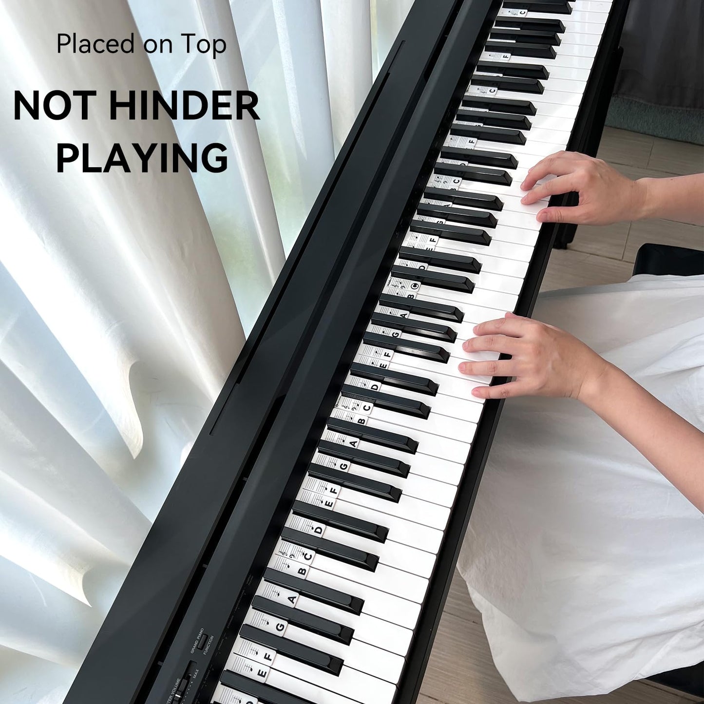 BEATBIT Piano Notes Guide for Beginner, Removable Piano Keyboard Note Labels for Learning, 88-Key Full Size, Made of Silicone, No Need Stickers, Reusable and Comes with Box (Classic Black）