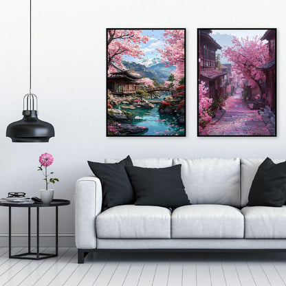 4 Pack Diamond Art Kits for Adults,Sakura Landscape Diamond Painting Kits for Adults Beginner,5D DIY Round Full Drill Gem Crystal Art,Adults Paint by Diamonds Dots for Home Wall Decor 12x16 inch