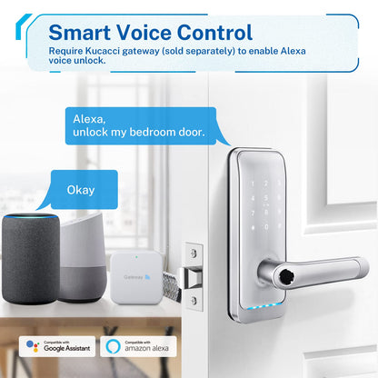 Smart Door Lock with Handle: Kucacci Keyless Entry Digital Door Lock for Front Door - Fingerprint Keypad Smart Dnob - Generate Passcode Remotely - App Control - Easy Installation(Black)