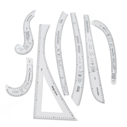 French Curve Ruler Set 7Pcs Acrylic Clear Sewing Ruler Tailor Kit for Dress Making