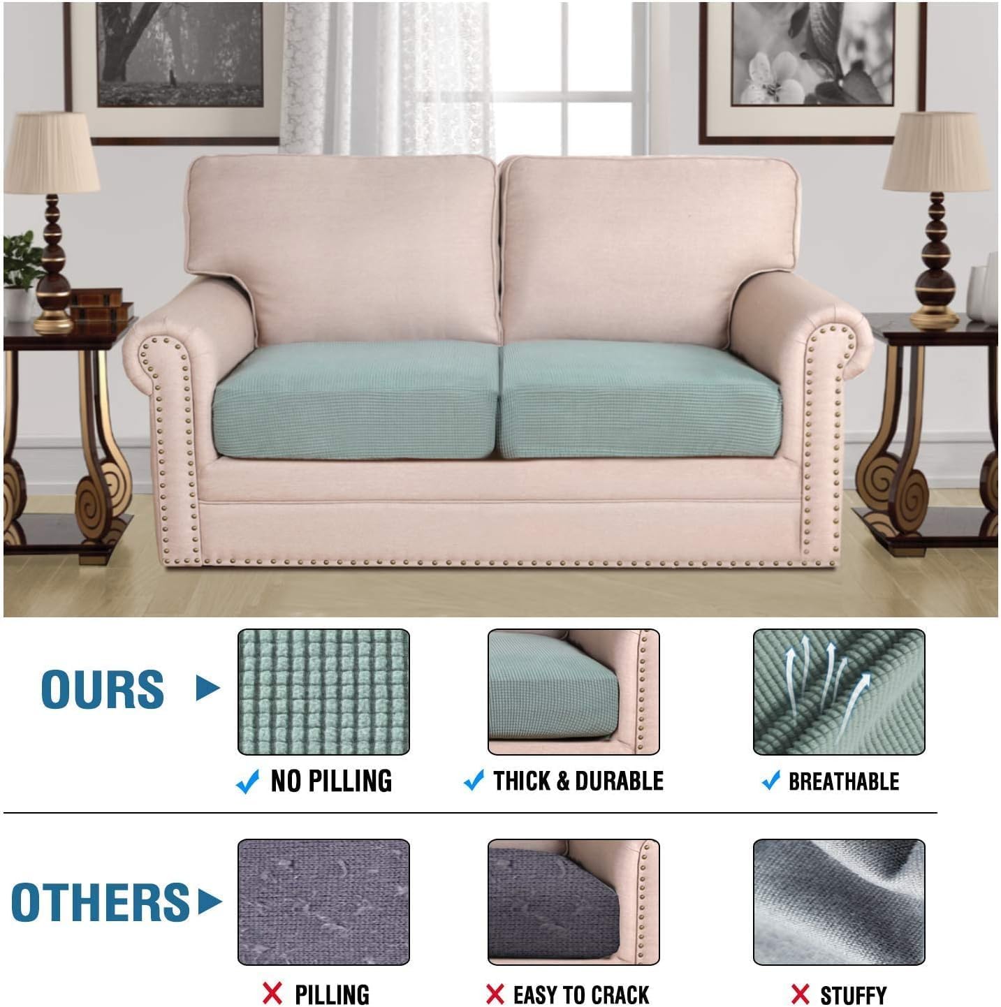 Super Stretch Individual Seat Cushion Covers, Thick Jacquard Textured Twill Fabric Slipcover Sets for Loveseat (2)