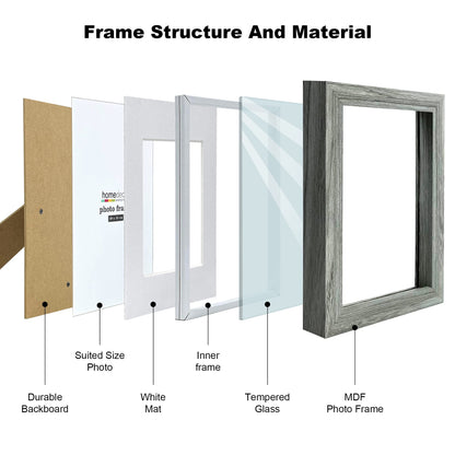 5x7 Shadow Box Frame, 4 Pack Picture Frame Set, Wall Picture Frame, Farmhouse Wood Rustic Picture Frames with Tempered Glass Gallery Wall Tabletop Display (Celadon, 5X7)
