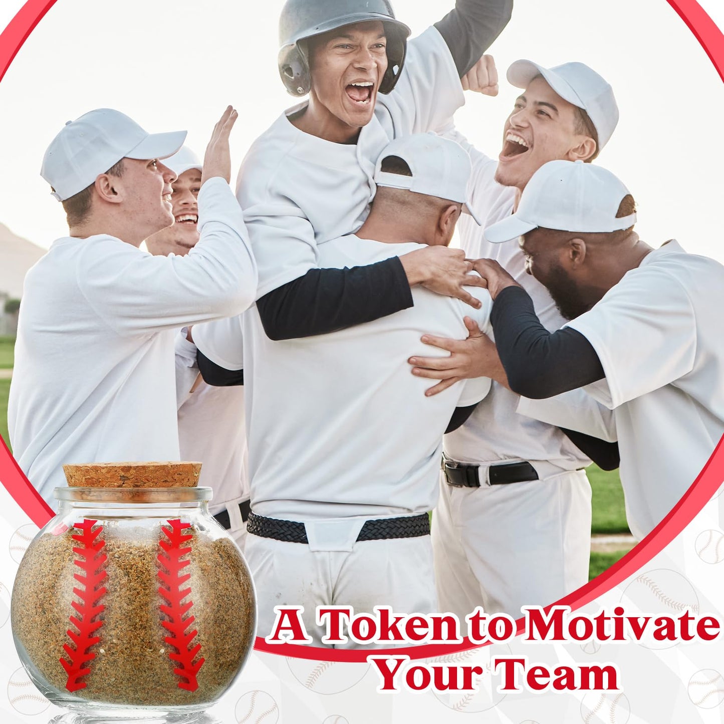 Funnymoom 12 Pcs Baseball Printed Round Jar 3.4 oz Mini Round Shaped Glass Jar with Cork Lid 2.56 x 2.56 Inch Decorative Glass Bottle for Baseball Team Coach Player Sport Party Favors Gift Decoration