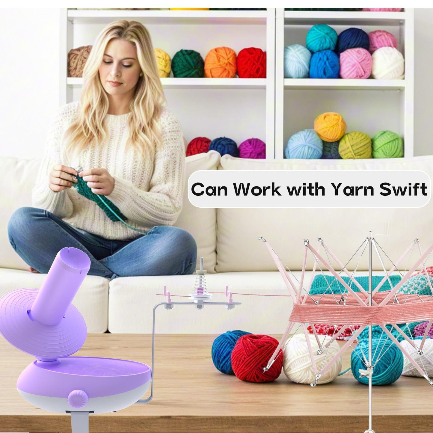 DAFENCHI Yarn Winder, Electric Yarn Winder that Can Work with Yarn Swift, Automatic Large Yarn Ball Winder for Crocheting, Speed Adjustable Yarn Spinner for Yarn Winding, Easy to Use Yarn Cake Winder