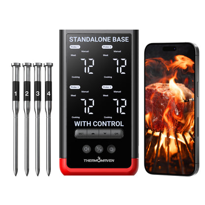 ThermoMaven Smart Bluetooth Wireless Meat Thermometer: Standalone Base, WiFi Unlimited Range, 6 Sensors with NIST Certified Accuracy, 4 Probes for Kitchen, BBQ, Grill, Oven, Smoker, Rotisserie