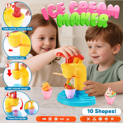 Crelloci 4 in 1 Color Dough Kitchen Creations Set, Ice Cream Noodle Hamburger Cake Maker Machine, Art Crafts Food Modeling Play Toys, Tools Kit for Boys Girls Kids Toddlers Ages 3+ (24 Colors Dough)