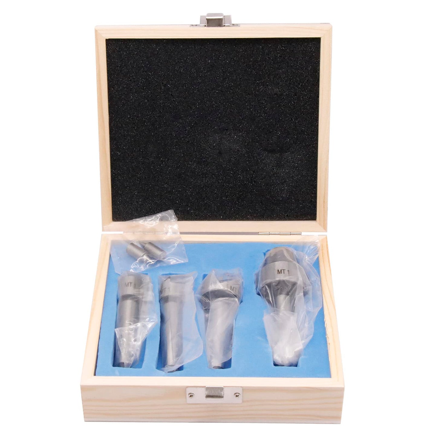 4pcs MT1 Wood Lathe Live Center Drive Spur Cup Set with 2pcs Extra Replacement Tips, MT1 Arbor Woodworking Tool Kit for Wood and Metalworking Lathe Woodworking Thimble with Wooden Case
