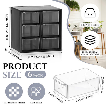 Patelai 6 Pcs Mini Desktop Drawer Box Drawers 6 Grid Plastic Desk Organizer Office Supplies and Jewelry Storage Box for Jewelry Cosmetics Hair Clip Sundries, Black