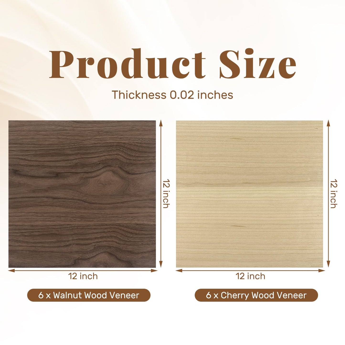 Boao 12 Pcs Real Wood Veneer Sheets 12" x 12" Wood Veneer Laminate Sheets for Jewelry Boxes, Door Panels, Marquetry(Cherry,Walnut)