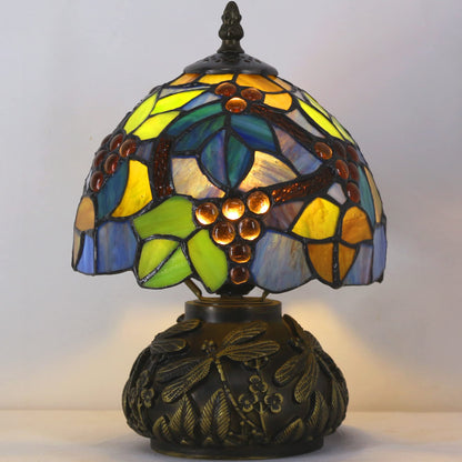 ZJART Small Tiffany Table Lamp Stained Glass Desk Lamp 8X8X11 Inch Accent Antique Light (Amber Grape)