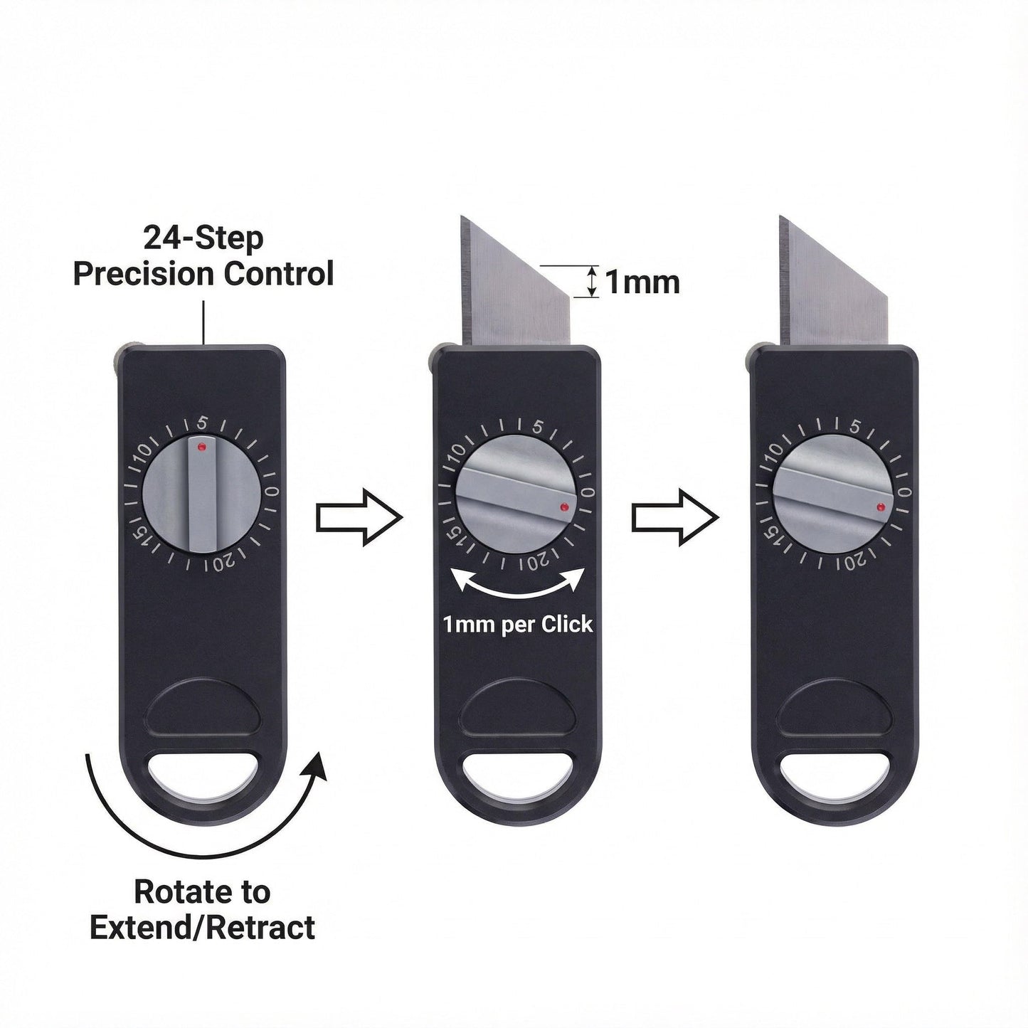 Fortedgear EDC Utility Knife with Precision Scale Knob, CNC Aviation Aluminum Box Cutter, Roller Guide Leather Craft Tool for Paper & Mailroom, Includes 10 SK2 Blades & Gift Box (Black)