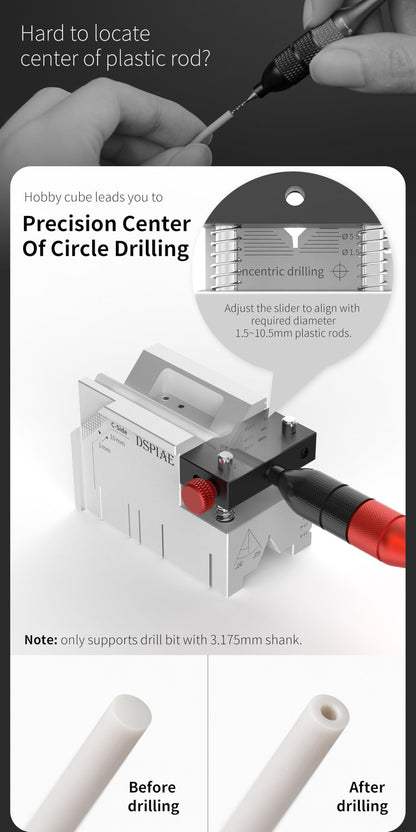 DSPIAE All-in-One Hobby Processing Platform with Glass File, Precision Model Cutting Cube with Drilling Guide and Angle Cutting for Edge Finishing