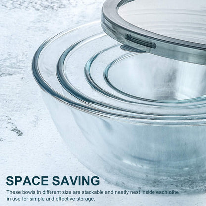 M MCIRCO Glass Mixing Bowls with Lids, 4 Packs Glass Bowl Set, Nesting Bowls for Meal Prep, Food Storage, Bowls For Cooking, Baking, BPA-Free, 0.8/1.7/2.9/4.8 Qt