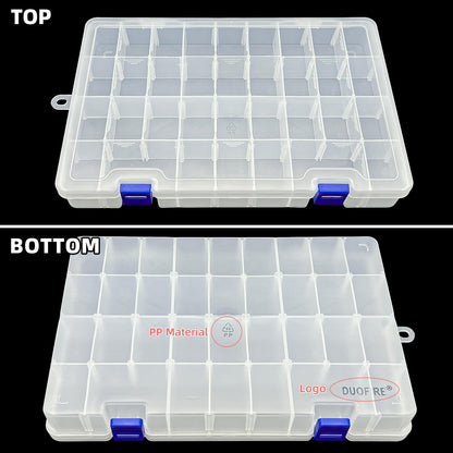 DUOFIRE Plastic Organizer Container Storage Box Adjustable Divider Removable Grid Compartment for Jewelry Beads Earring Container Tool Fishing Hook Small Accessories(34 Grids, White X 4)