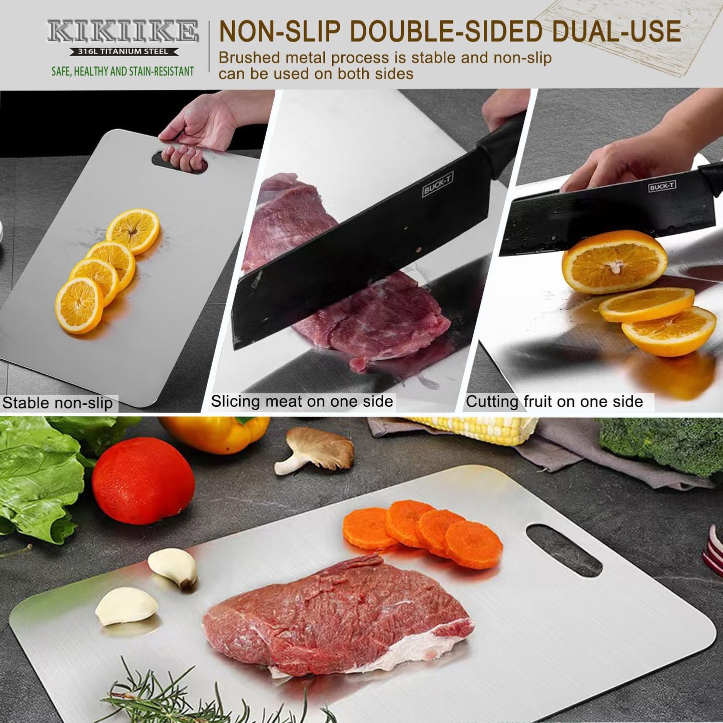 Titanium Cutting Board Double-Sided 100% Pure Titanium Cutting Boards for Kitchen - Food-Grade titanware chopping boards Non-Stick Durable and easy to clean (13.3 x 9 in)1 Piece
