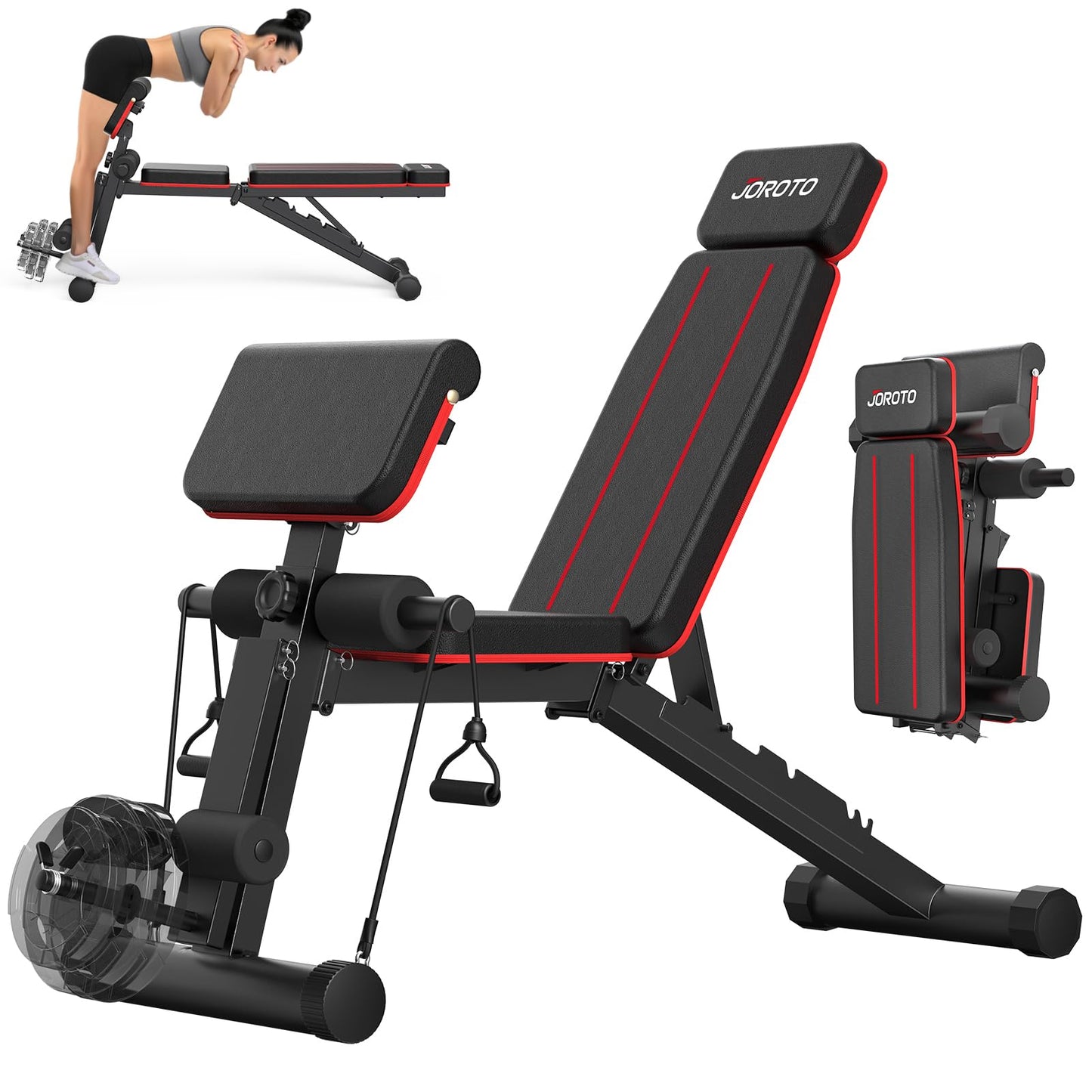 JOROTO Adjustable Weight Bench Foldable Workout Bench with Leg Extension and Preacher Curl Incline Decline Exercise Bench Press 772LBS Load Strength Training Benches for Home Gym Full Body Workout
