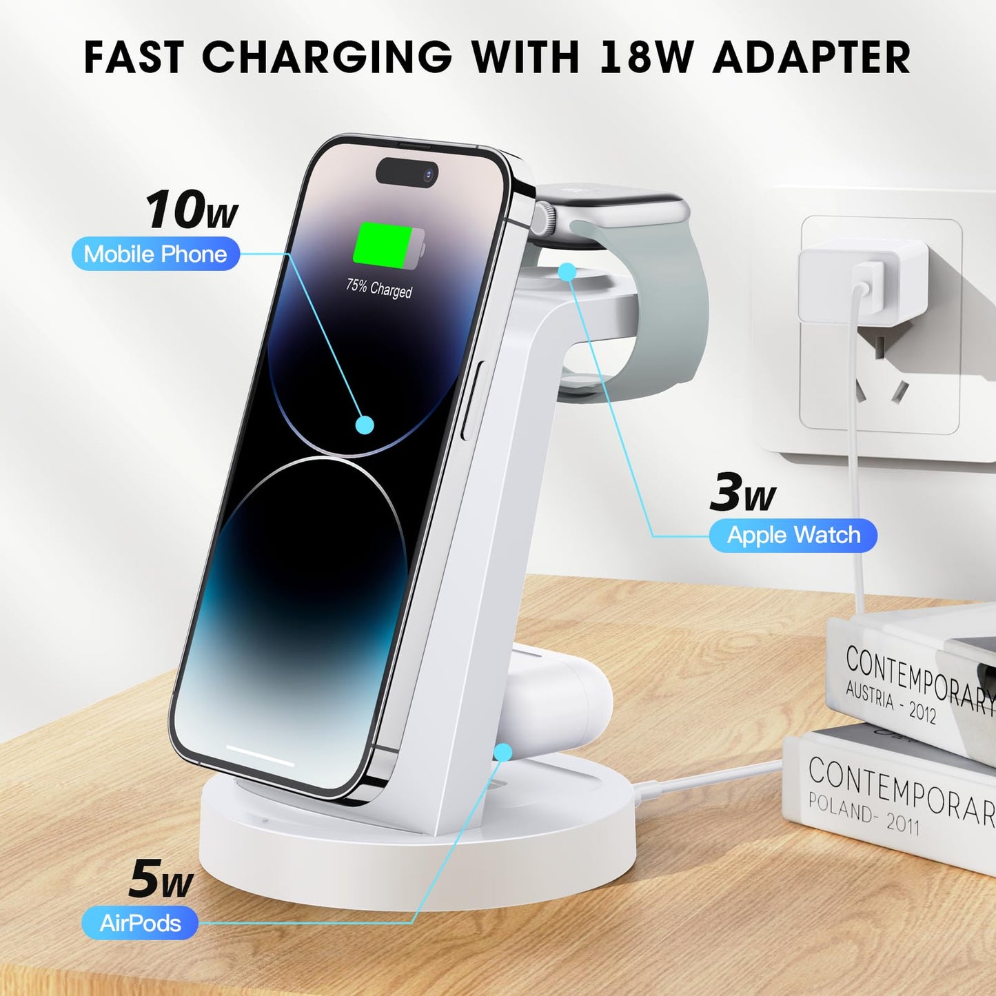 3 in 1 Charging Station for iPhone, Wireless Charger for iPhone 17 16e 16 15 14 13 12 11 X Pro Max & Apple Watch - Wireless Charging Station for AirPods 4 3 Pro