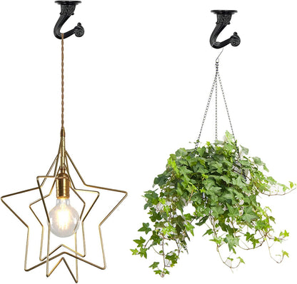 Hxchen 38mm/1.5" Heavy Duty Ceiling Hooks - Swag Hook with Steel Screws for Hanging Plants, Black (2 Sets)