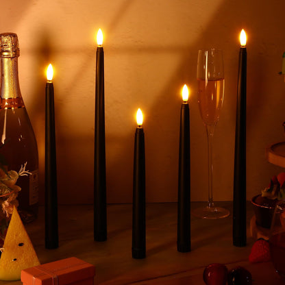 Rossesay 24 Pcs Flameless LED Taper Candles Battery Operated Candle 8.5", 9.65", 10.8", 12.8" Flameless Candlesticks Flickering for Christmas Church Wedding Indoor Decoration(Classic, Black)