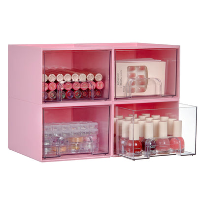 Vtopmart 4 Pack Small Clear Stackable Storage Drawers,Acrylic Bathroom Makeup Organizer,Plastic Storage Bins For Vanity, Undersink, Kitchen Cabinets, Pantry, Home Organization