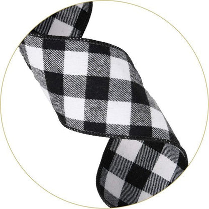 Christmas Checked Tree Topper - Large 48x13 Inch Black and White Plaid Decorative Bow