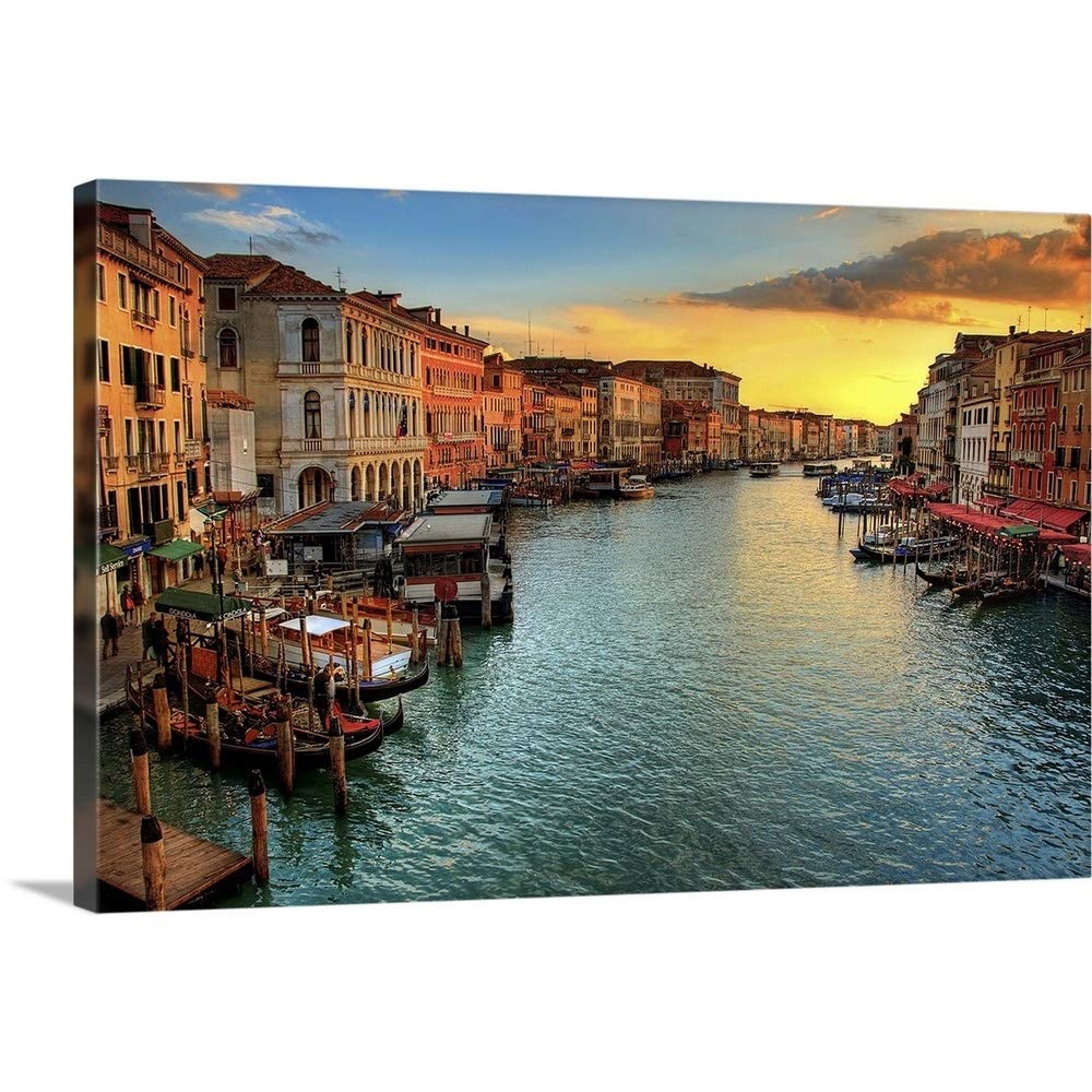 CANVAS ON DEMAND Venice Sunset Canvas Wall Art Print, Home Decor, Artwork, 60"x40" Nature Artwork, 60"x40"