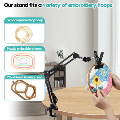 Embroidery Hoop Stand Adjustable Embroidery Stand Metal Embroidery Hoop Clamp Table Stand Suitable for Embroidery Hoops and Phone or Ipad(Black)
