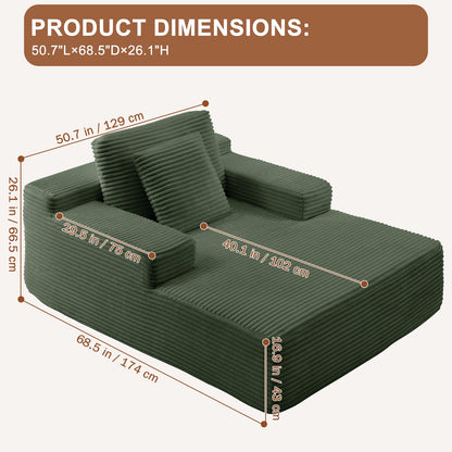 Meqiodas 67.5 Inch Oversized Indoor Chaise Lounge, Sofa Bed, Living Room Sofa, Corduroy Sofa, Couches for Living Room, Deep Seat Sleeper Couch Reading Chairs (Green)