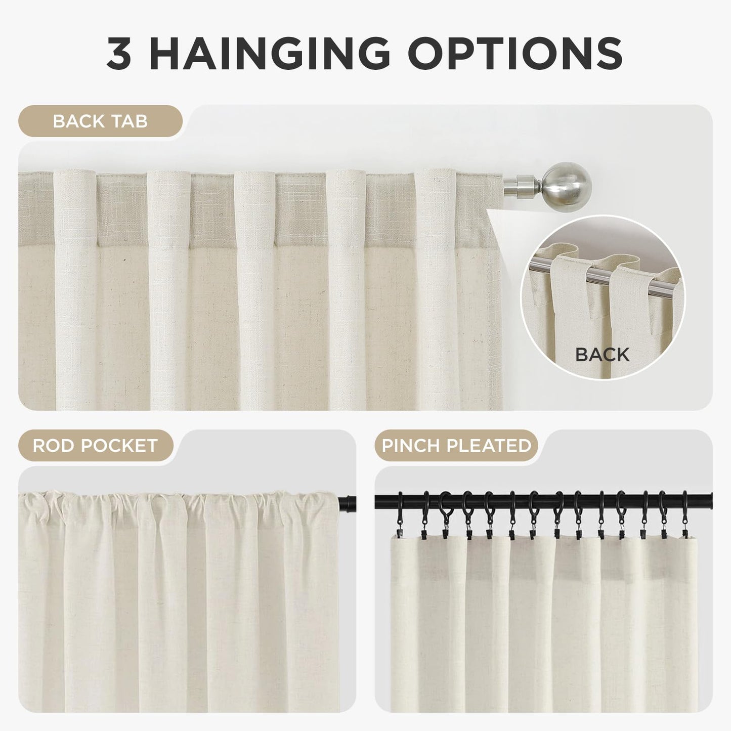 Joydeco Linen Curtains 96 inch Length 2 Panel Set, Light Filtering Curtain for Living Room Bedroom, 52 inch Wide Drapes with Rod Pocket Back Tab (96" Lx52 W, Ivory on Linen)