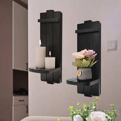 Yorkmills Sconces Set of 2, Rustic Home Decor, Farmhouse Wall Art Floating Candle Holder Shelf, Black Decorations for Living Room, Dining Room, Bedroom, Bathroom