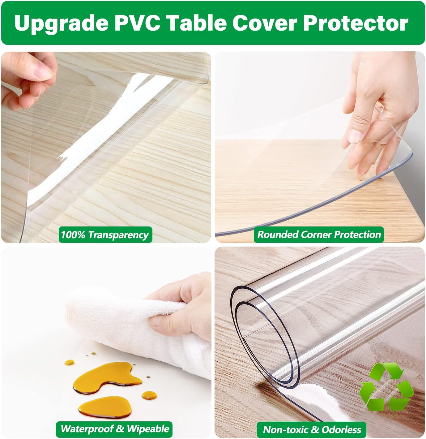 24X60 Inch 1.5mm Clear Vinyl Tablecloth PVC Table Protector Plastic Tablecloth Liner Cover Wipeable Easy Clean Heat