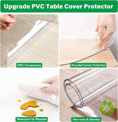 24X60 Inch 1.5mm Clear Vinyl Tablecloth PVC Table Protector Plastic Tablecloth Liner Cover Wipeable Easy Clean Heat