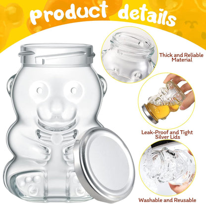 24 Pack 6 oz Patelai Glass Bear Shaped Honey Jars with Lids Reusable Small Tilted Bear Glass Bottles Containers
