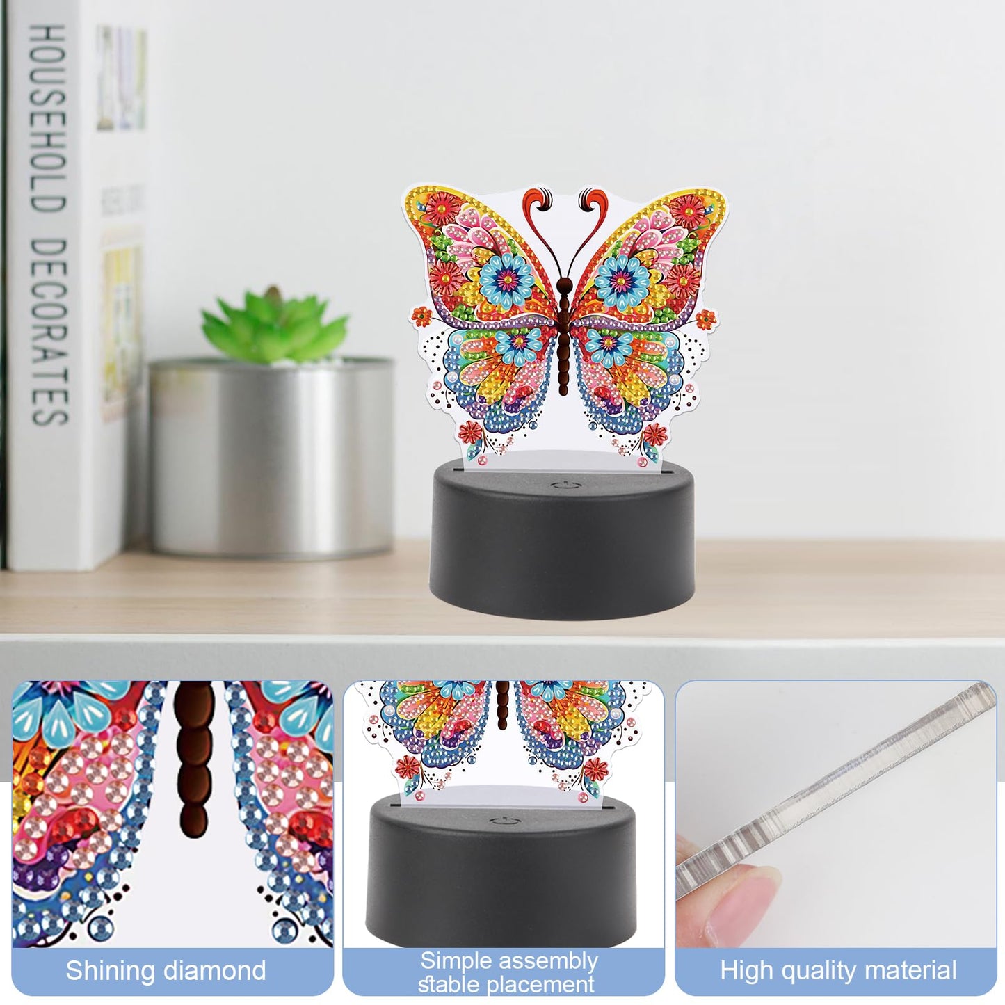 JISHSHAY Diamond Painting Night Light Diamond Art Table Lamps Gem Art LED Lights Gem Painting Desk Lamp Mosaic Kits for Adults DIY Kits for Adults Paint by Numbers Special Shaped Butterfly