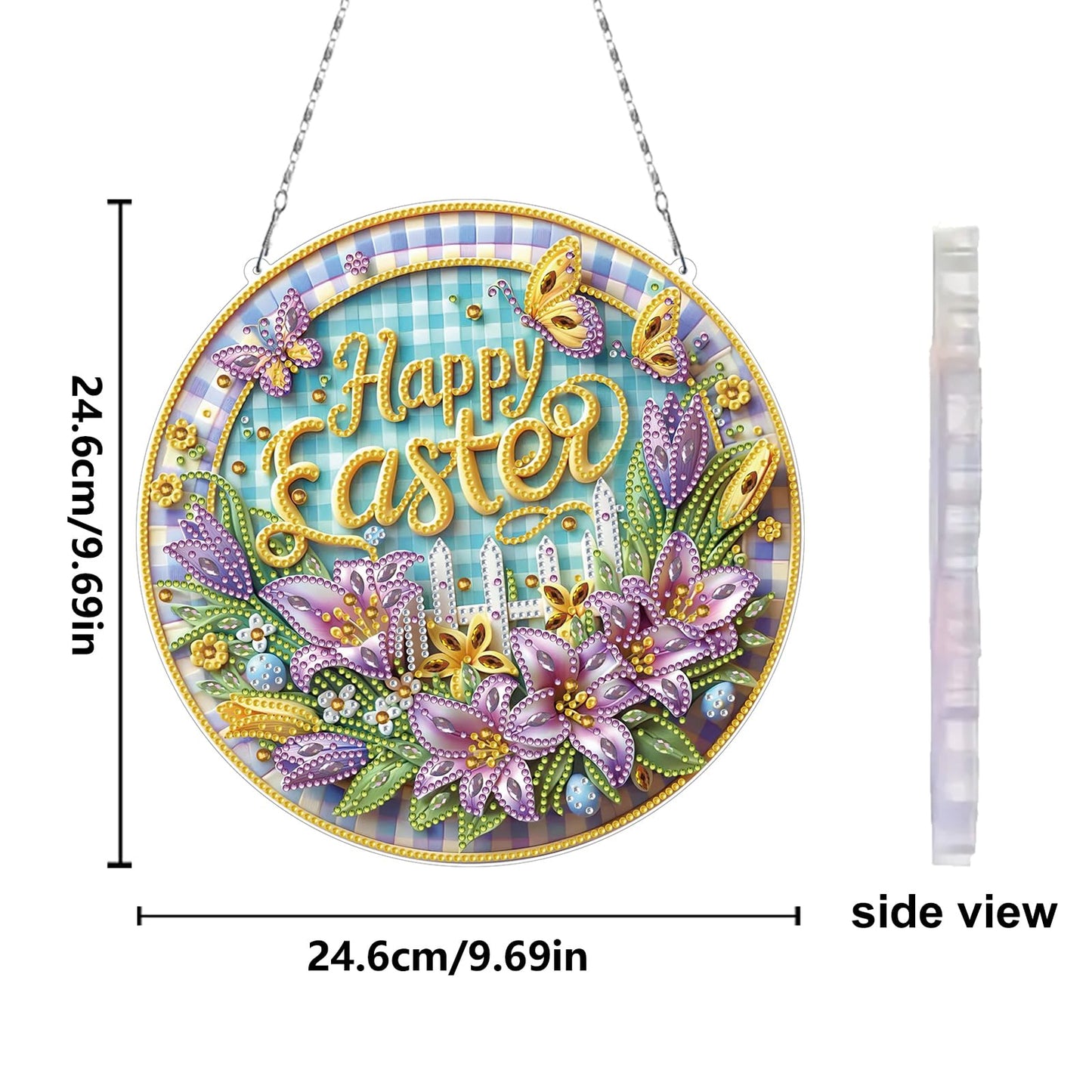 FRANDEK Happy Flowers DIY Diamond Painting Hanging Kits, 2D Flat Acrylic Crystal Rhinestone Gem Art Hanging Decor Crafts Kit, Portable Diamond Art Dots Home Office Wall Decor Gift