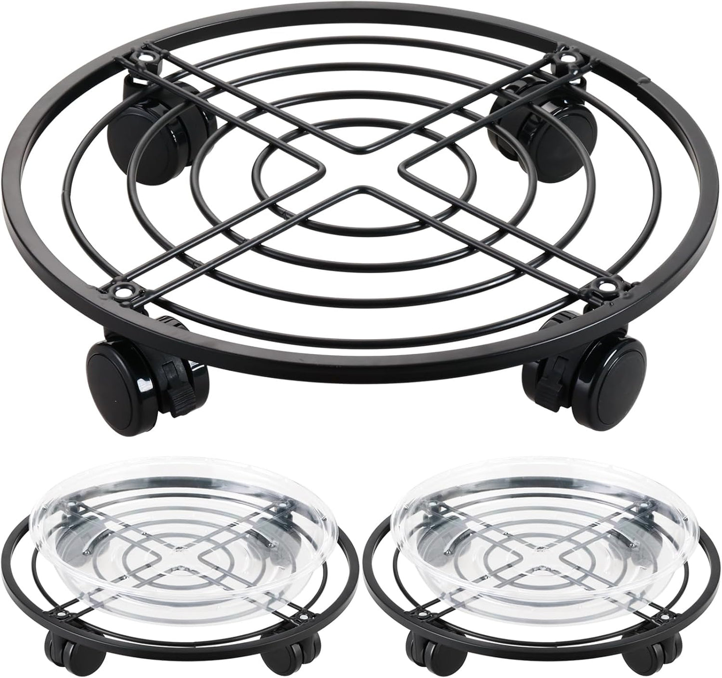 lucpur 3 Packs 13.5" Metal Plant Caddy with Wheels Large Rolling Plant Stands Indoor Wheeled Plant Dolly Heavy-duty