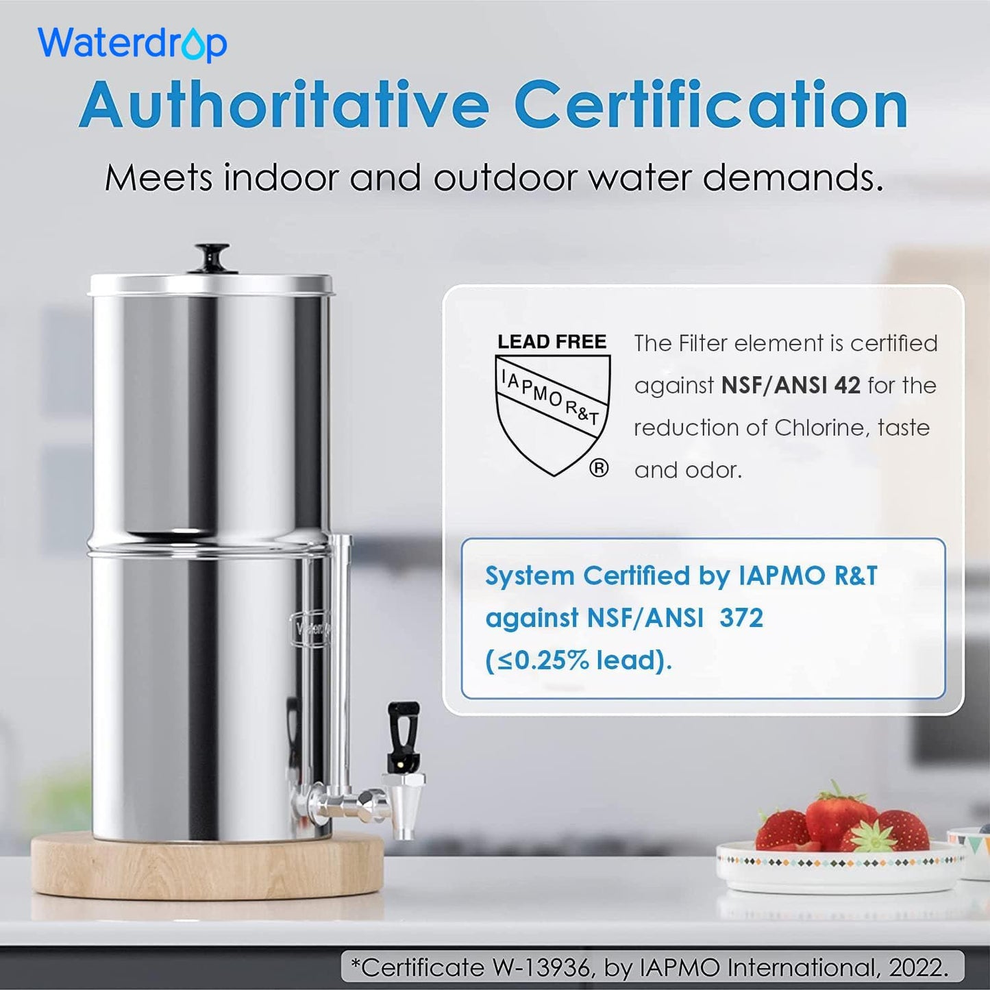 Waterdrop 2.25G Gravity-fed Water Filter System with Sight Glass Spigot, NSF/ANSI 42&372 Standard, PFAS, Chlorine and Lead Reduction, for Home, Camping, Off-Grid, Emergencies, King Tank Series