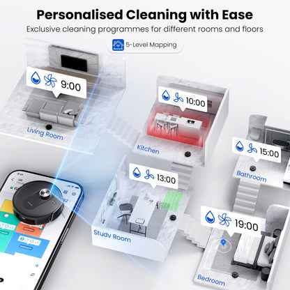 Proscenic Q8 Robot Vacuum Cleaner with Mop, Ultra Strong 6000Pa Robotic Vacuum with Lidar Navigation, 5 Real-Time Mapping, WiFi/Alexa/APP Remote Control Robot Hoover for Floor Carpet Pet Hair