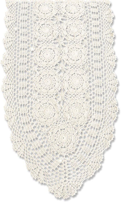 14x48 inch KEPSWET Cotton Handmade Crochet Lace Oval Table Runner Dresser Console Coffee Table TV Stand Decor Beige