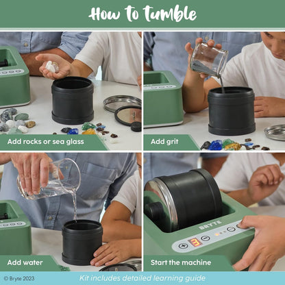 BRYTE Rock Tumbler & Tumbling Machine - Medium Mint Green, 3-Speed, Ages 8+ - Direct-Drive, 9-Day Timer & Cooling Quiet Motor - Indoor Quiet Polisher & Sea Glass Kit - Rock Tumblers for Adults & Kids