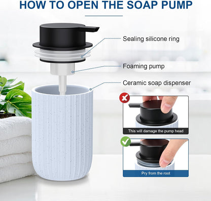 Ceramic Foaming Soap Dispenser, 12 oz Bathroom Foam Hand Soap Dispenser, Refillable Lotion Soap Dispenser with Removable Pump for Kitchen Hand Wash Dispenser, Modern Home Decor(2Pack-Black)