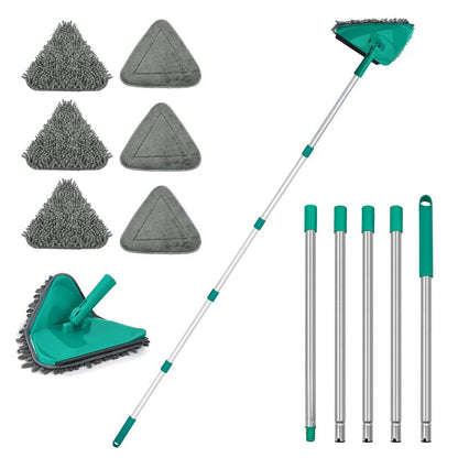 JEHONN Wall Cleaner Mop with Long Handle 82 Inches, 3-in-1 Ceiling Cleaning Tool Duster with 6 Replacement Microfiber Chenille Pads for Painted Walls, Baseboard, Window, Floor (Green)