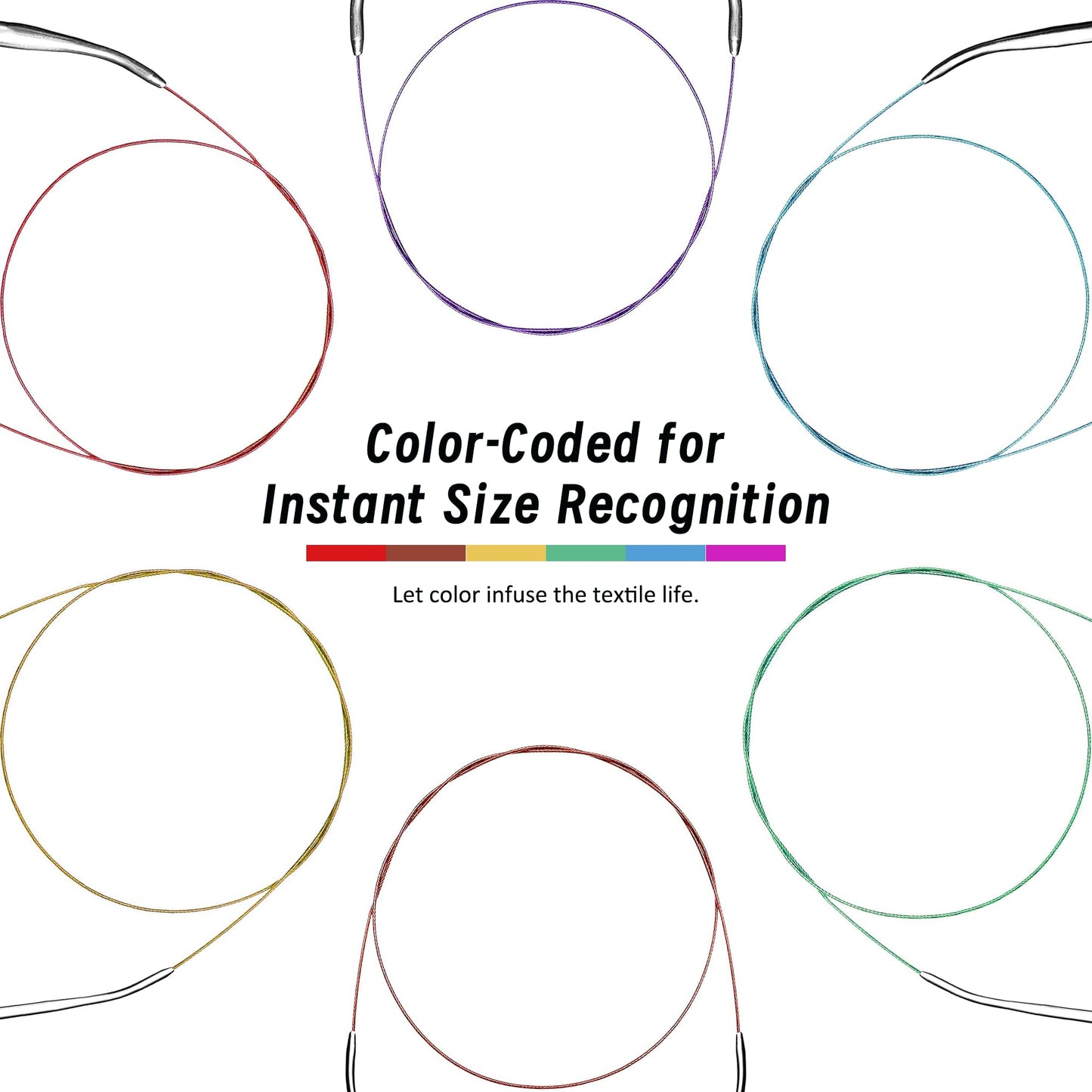 Circular Knitting Needles Set 6 Pairs 40 Inch (100 cm) Stainless Steel Round Needles for Magic Loop Sizes 15 11 9 7 4 1.5 Long Cable for Blankets Sweaters Scarves for Beginners & Knitters