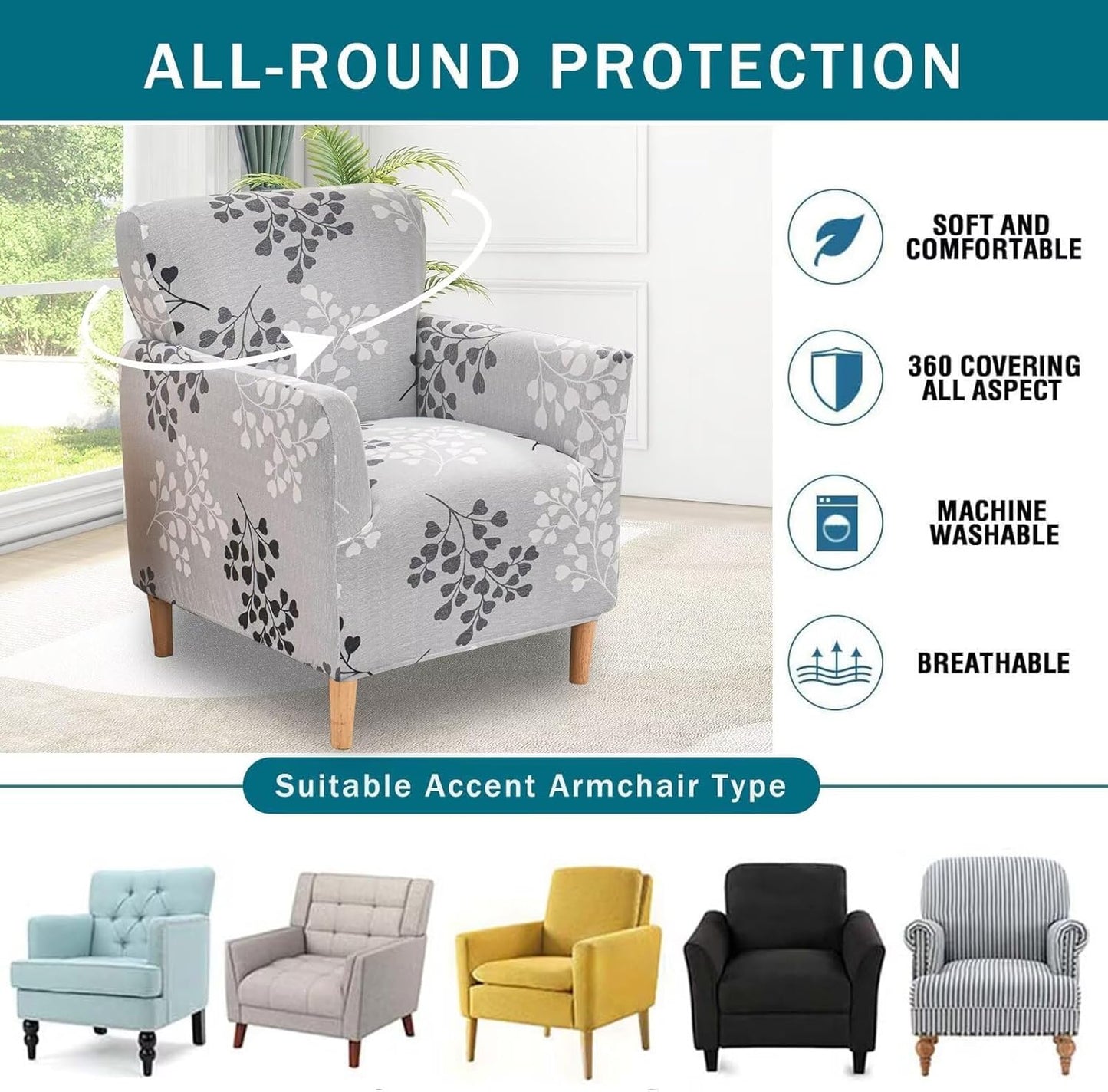 1-Piece 11 NILUOH Banquet Armchair Slipcover Stretch Chair Covers with Arms Printed Soft Accent Chair Cover Anti-Slip