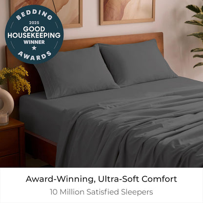 Mellanni Queen Sheets Set - 4 PC Luxury Bedding Collection | Extra Soft, Cooling, Wrinkle-Resistant - Gray