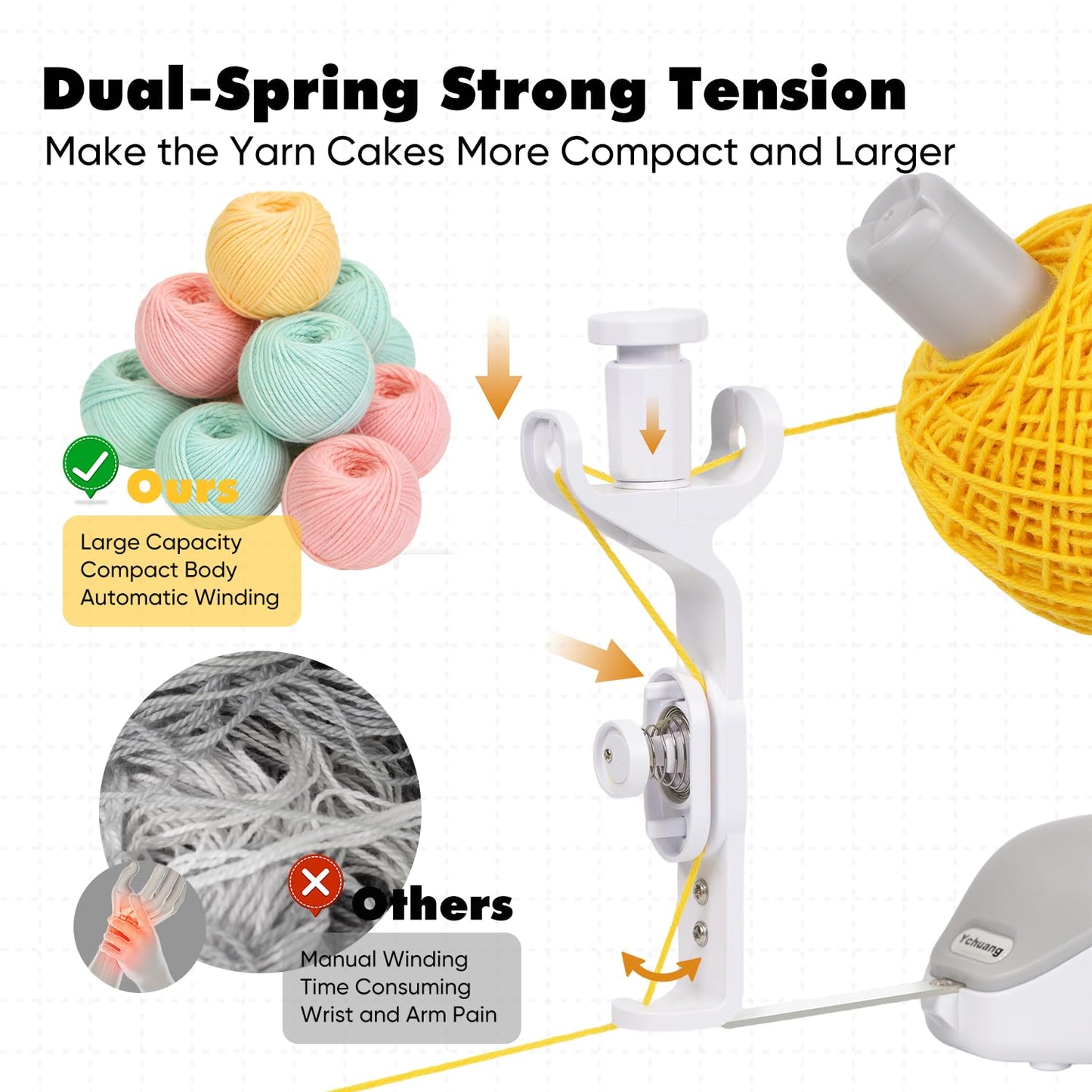 Electric Yarn Ball Winder - Automatic Wool Yarn Spinner with Stepless Speed & Strong Tension, Compact Wool Winder for Knitting Crocheting, Yarn Cake Maker (White)