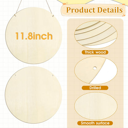 Ptwola 20 Pcs Wood Circles Board 12 Inch Unfinished Blank Wooden Door Hanger Sign Rounds Particle Board for DIY Crafts Painting Staining Coasters Making Decor Home Door Design Decorations Wood Burning