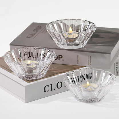 CHOCSTAY Tealight Candle Holder for Tealight 3 Pcs - Clear Votive Candle Holders Bulk, Tea Light Candle Holder Glass for Wedding Centerpiece, Living Room, and Home Party Decor